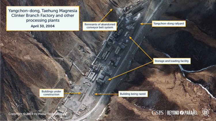 The Taehung Magnesia Clinker Branch Factory and other processing plants at Yangchon-dong, April 30, 2004. (Copyright 2019 by Maxar Technologies)