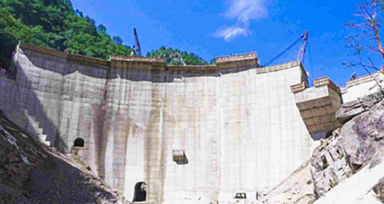 A ground-level view of the Kwangduk Reservoir Dam under construction. Image credits: Rodong Sinmun, July 15, 2020. 